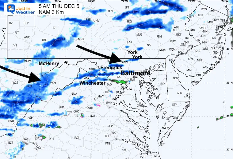 December 4 weather snow forecast radar Thursday 5 am