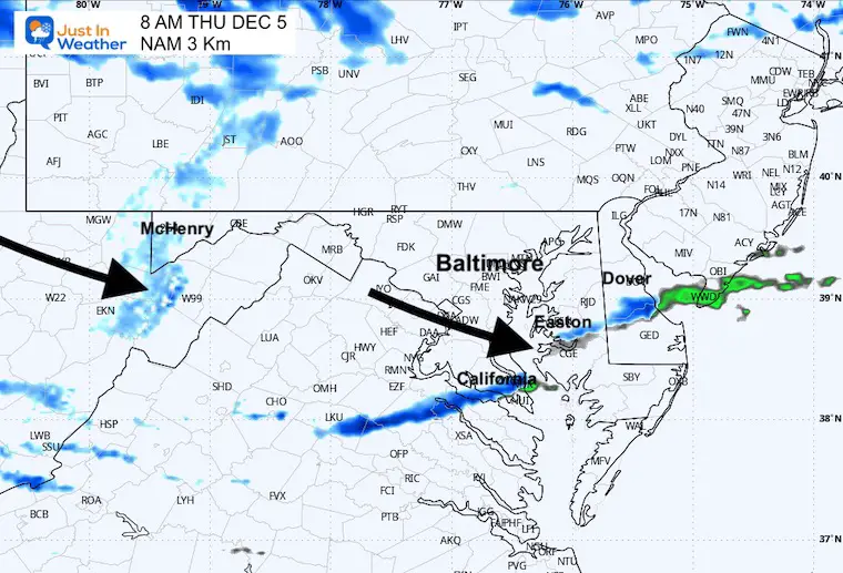 December 4 weather snow forecast radar Thursday 8 am