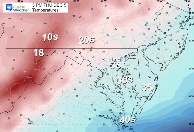 December 4 weather temperatures Thursday afternoon