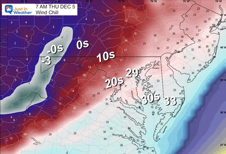 December 5 weather wind chills Thursday morning