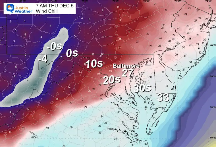 December 4 weather wind chill Thursday morning