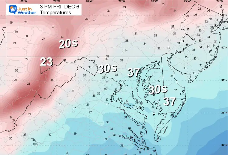 December 5 weather temperatures Friday afternoon