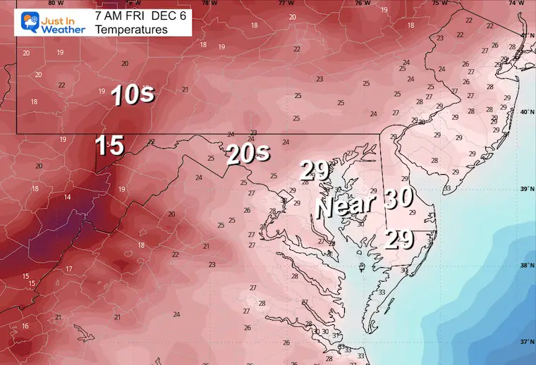 December 5 weather temperatures Friday morning