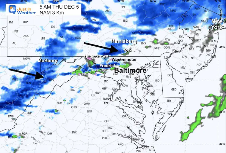 December 4 weather radar snow forecast Thursday 5 AM