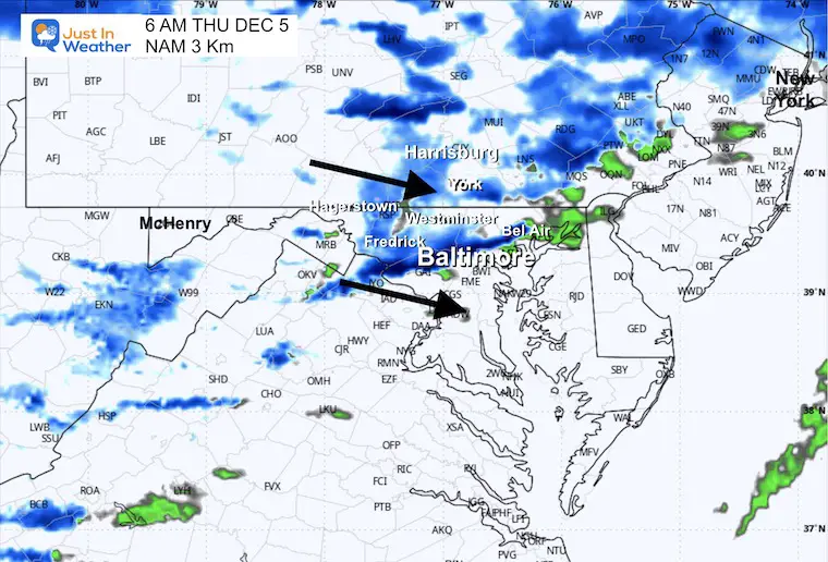 December 4 weather radar snow forecast Thursday 6 AM