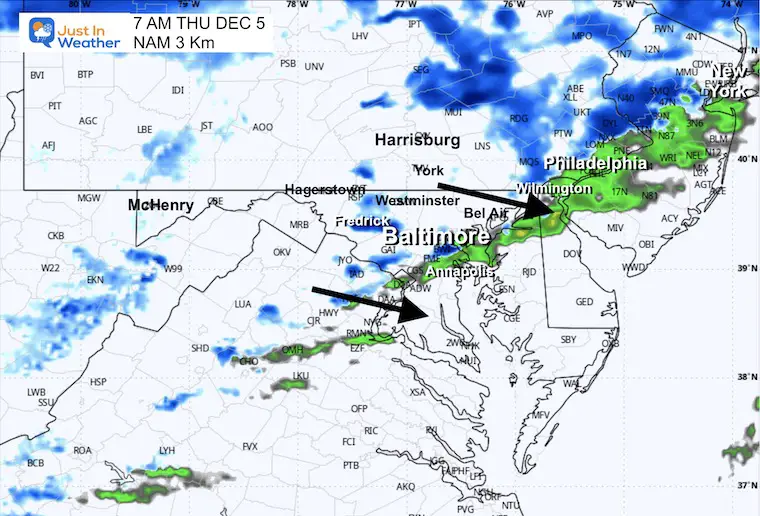 December 4 weather radar snow forecast Thursday 7 AM