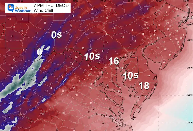 December 5 weather wind chill Thursday evening