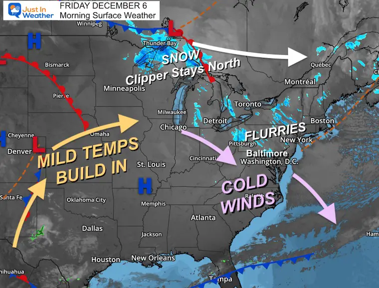 December 6 Cold winds and severe weather, then warming and rain early next week