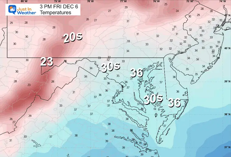 December 6th weather temperatures Friday afternoon