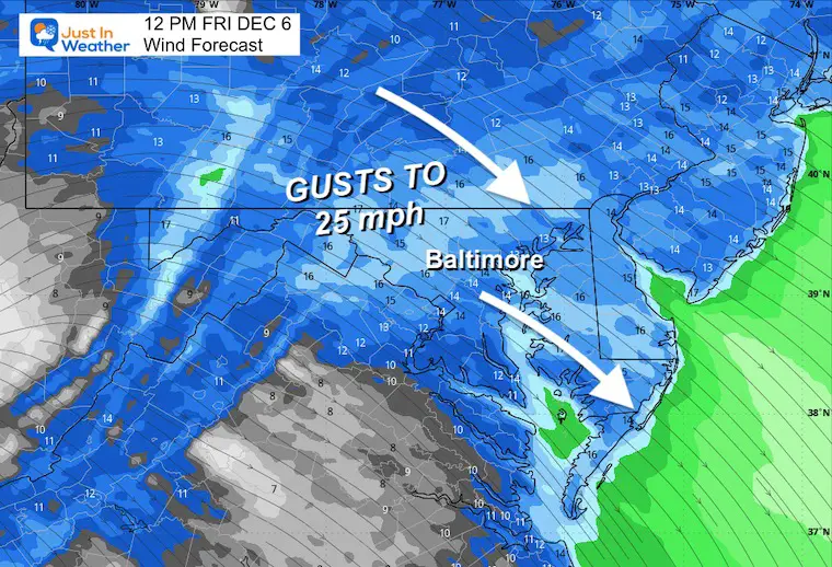 December 6th weather and wind forecast Friday afternoon