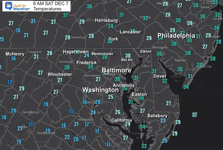 December 8 weather temperatures Saturday morning