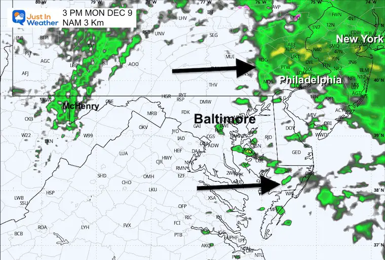 December 8 weather rain Monday afternoon