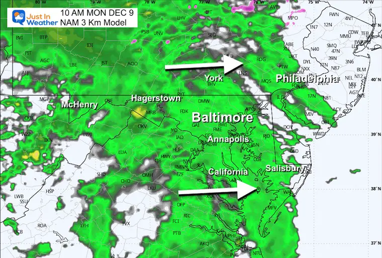 December 8 weather rain peak Monday