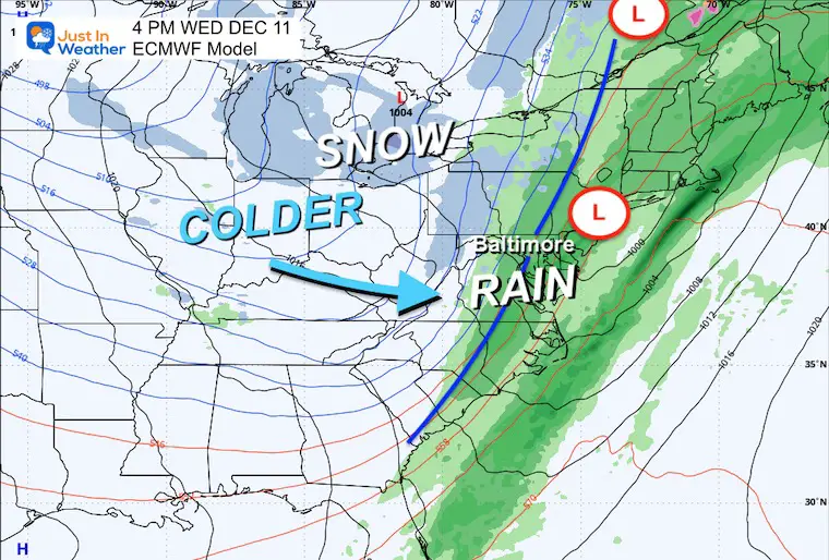 December 8 weather storm forecast rain snow Wednesday