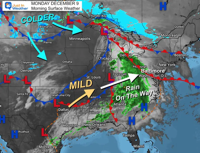 December 9 weather Monday morning