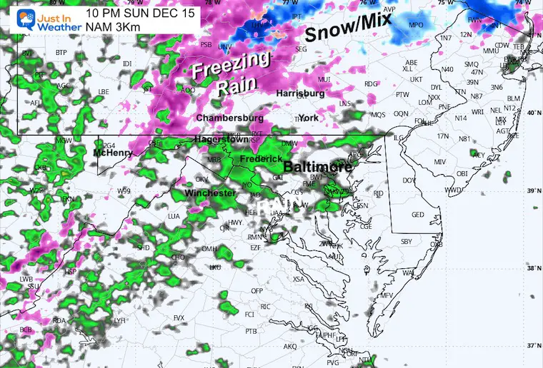 December 14 weather winter storm snow ice rainSunday 10 PM