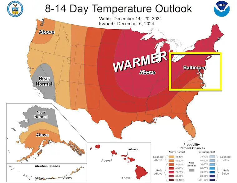 December 7 NOAA Temperature outlook