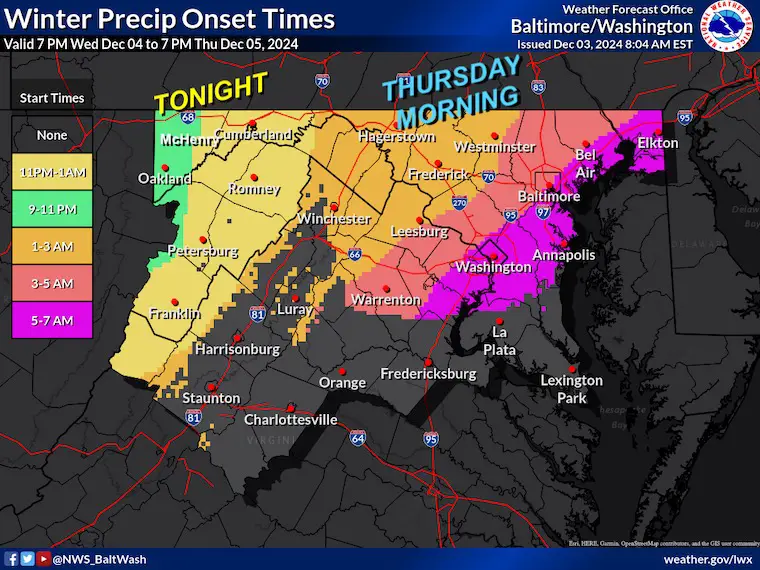 December 4 snow arrival time