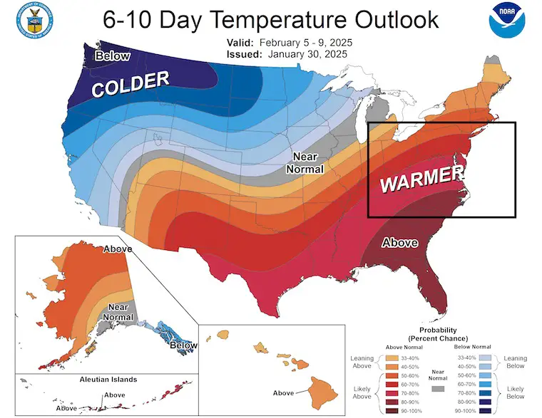 January 30 NOAA Temperature Outlook Day 10