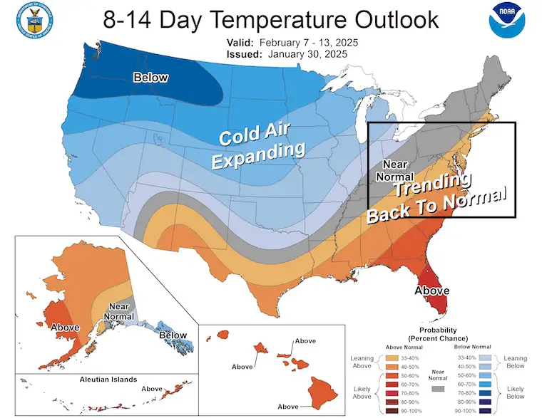 January 30 NOAA Temperature Outlook Day 14