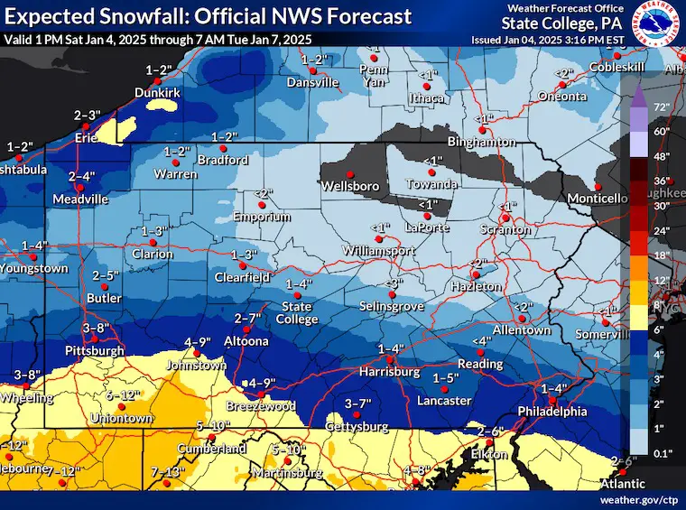 January 4 weather snow update NWS Pennsylvania