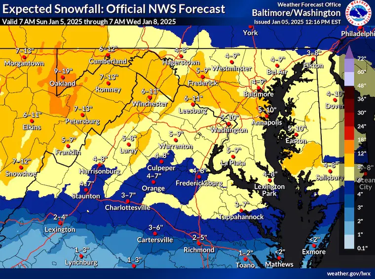 January 5 snow forecast NWS Maryland and Virginia