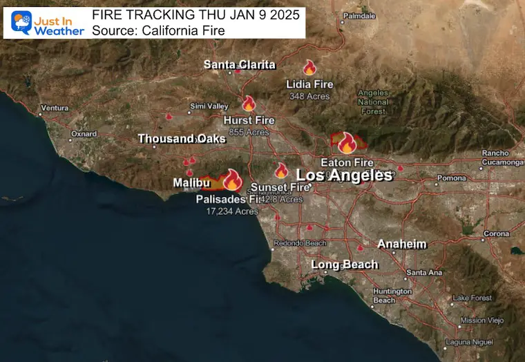 January 9 fire map Thursday morning