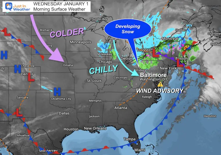 January 1 weather New Year Day Wednesday morning
