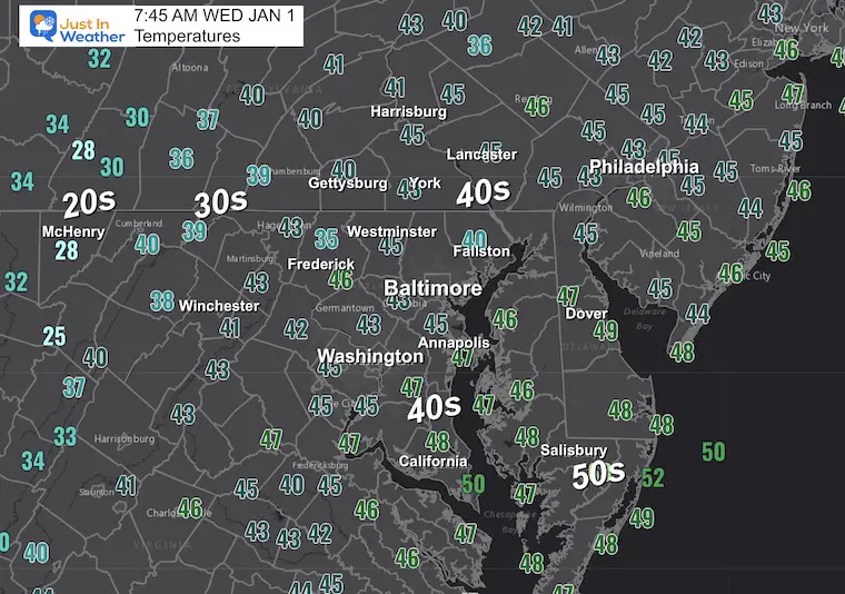 January 1 weather temperatures Wednesday morning New Year Day