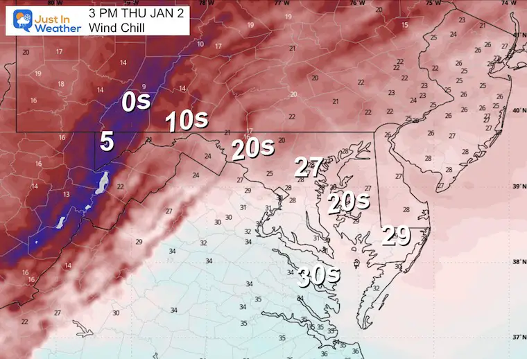 January 1 weather forecast wind chill Thursday afternoon