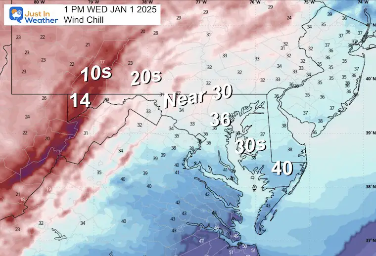January 1 weather wind chill Wednesday afternoon