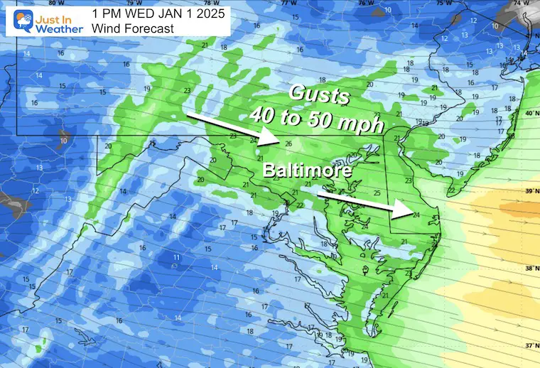 January 1 weather wind forecast Wednesday afternoon