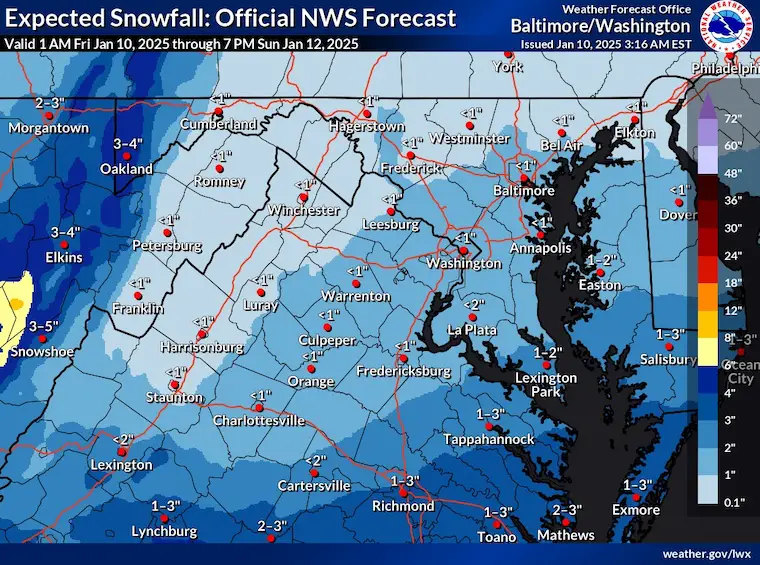 January 10 weather snow forecast National Weather Service