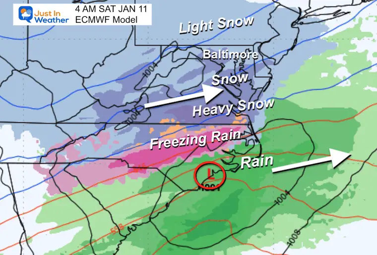 January 10 weather snow forecast Saturday morning ECMWF