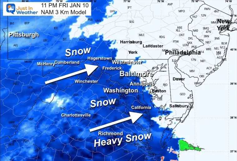 January 10 weather snow forecast radar Friday night