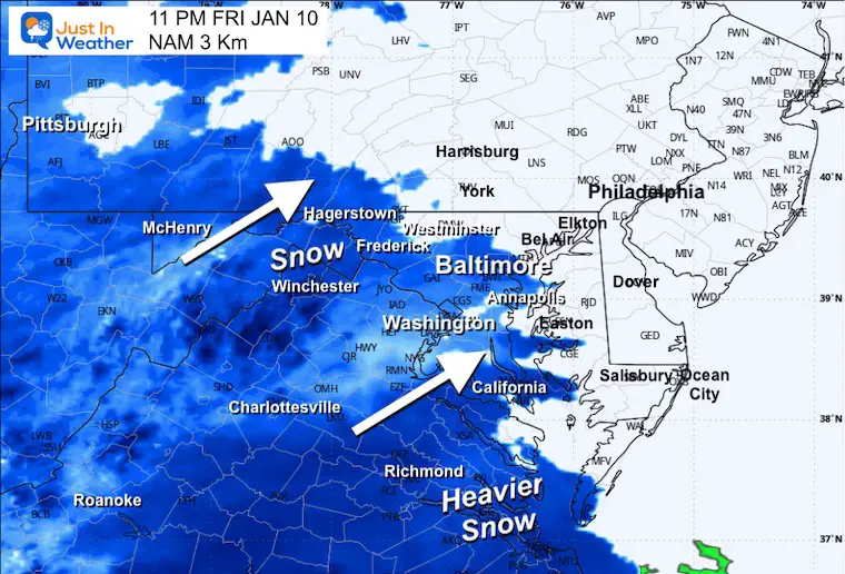 January 10 snow forecast radar Friday night