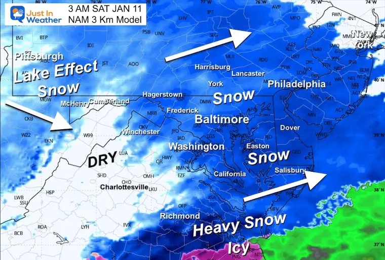 January 10 weather snow forecast radar Saturday morning 3 AM