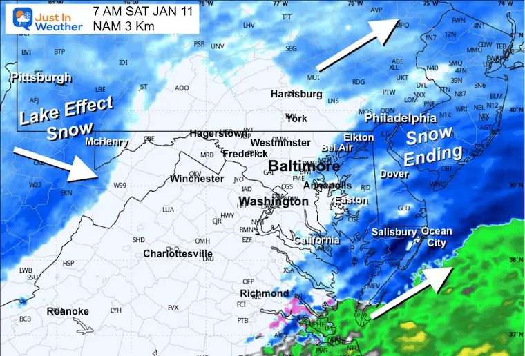 January 10 snow forecast radar Saturday morning 7 AM