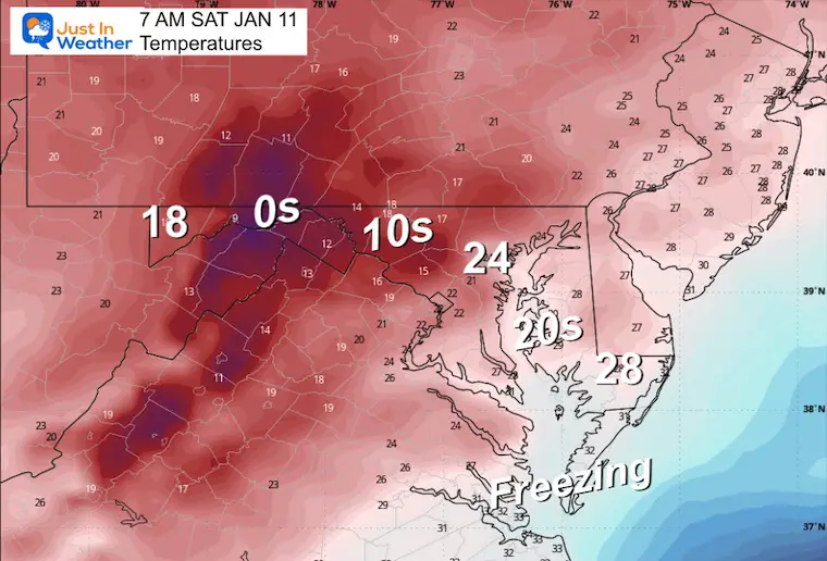 January 10 weather forecast temperatures Saturday morning