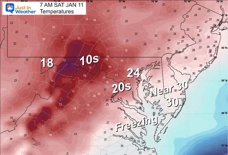 January 10 weather temperatures Saturday afternoon