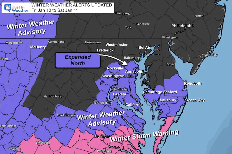 January 10 Winter Storm Warning Advisory Expanded