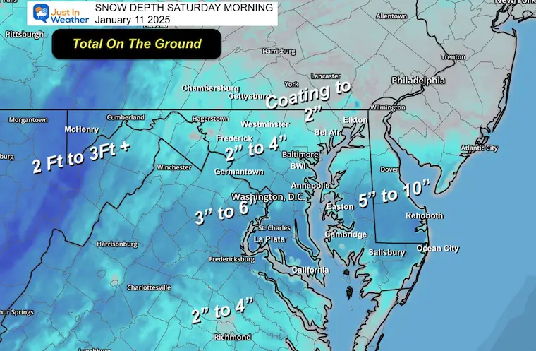 January 11 weather snow depth Saturday morning