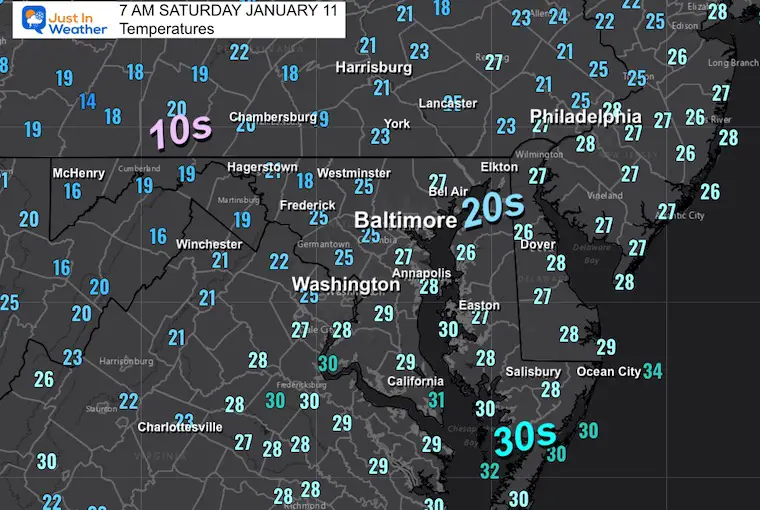 January 11 weather temperatures Saturday morning