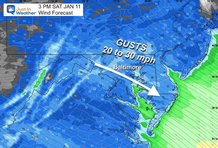 Jan 11 weather forecast wind Saturday afternoon