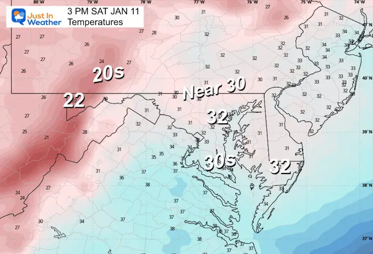 Jan 11 weather temperatures Saturday afternoon