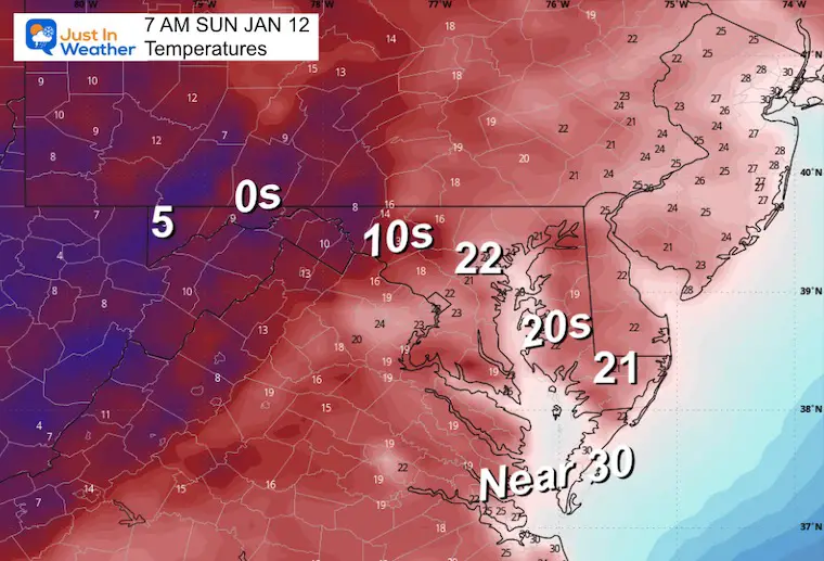 Jan 11 weather temperatures Sunday morning