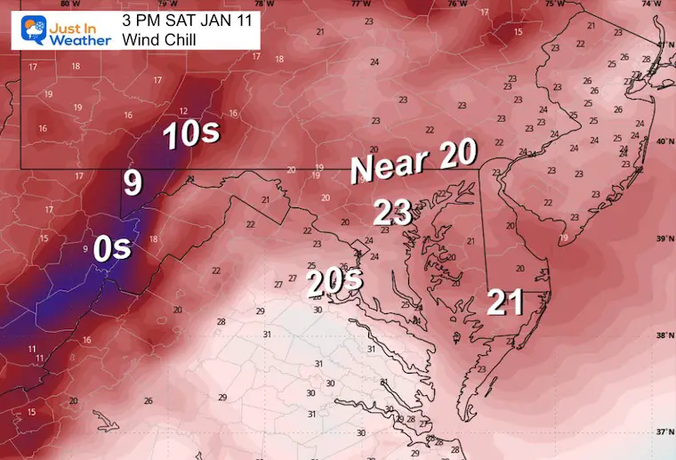 Jan 11 weather wind chill Saturday afternoon