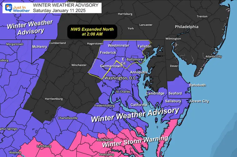 January 11 Winter Storm Warning Advisory Expanded Again