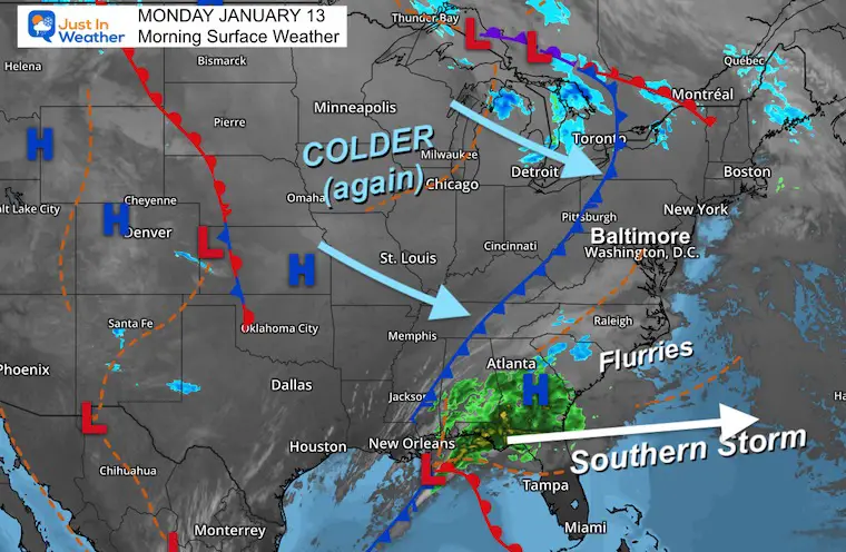 January 13 weather Monday morning