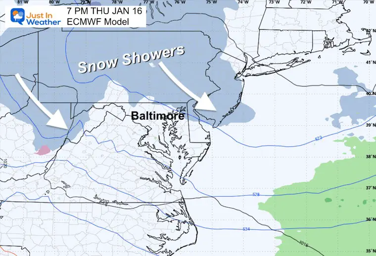 January 13 weather forecast snow showers Thursday